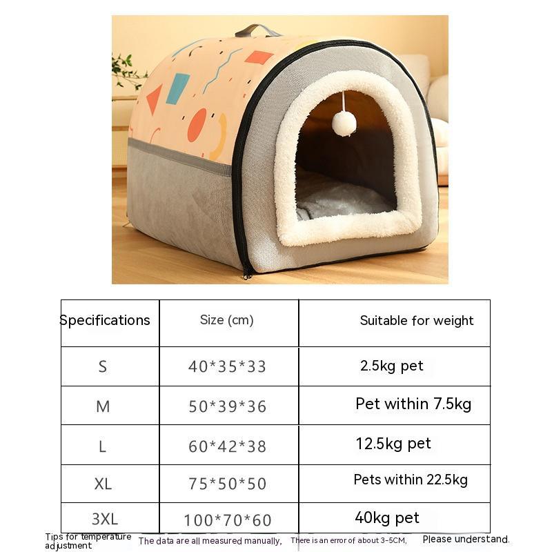 Warm Semi-enclosed Removable And Washable Two-color Geometric Pattern House Kennel