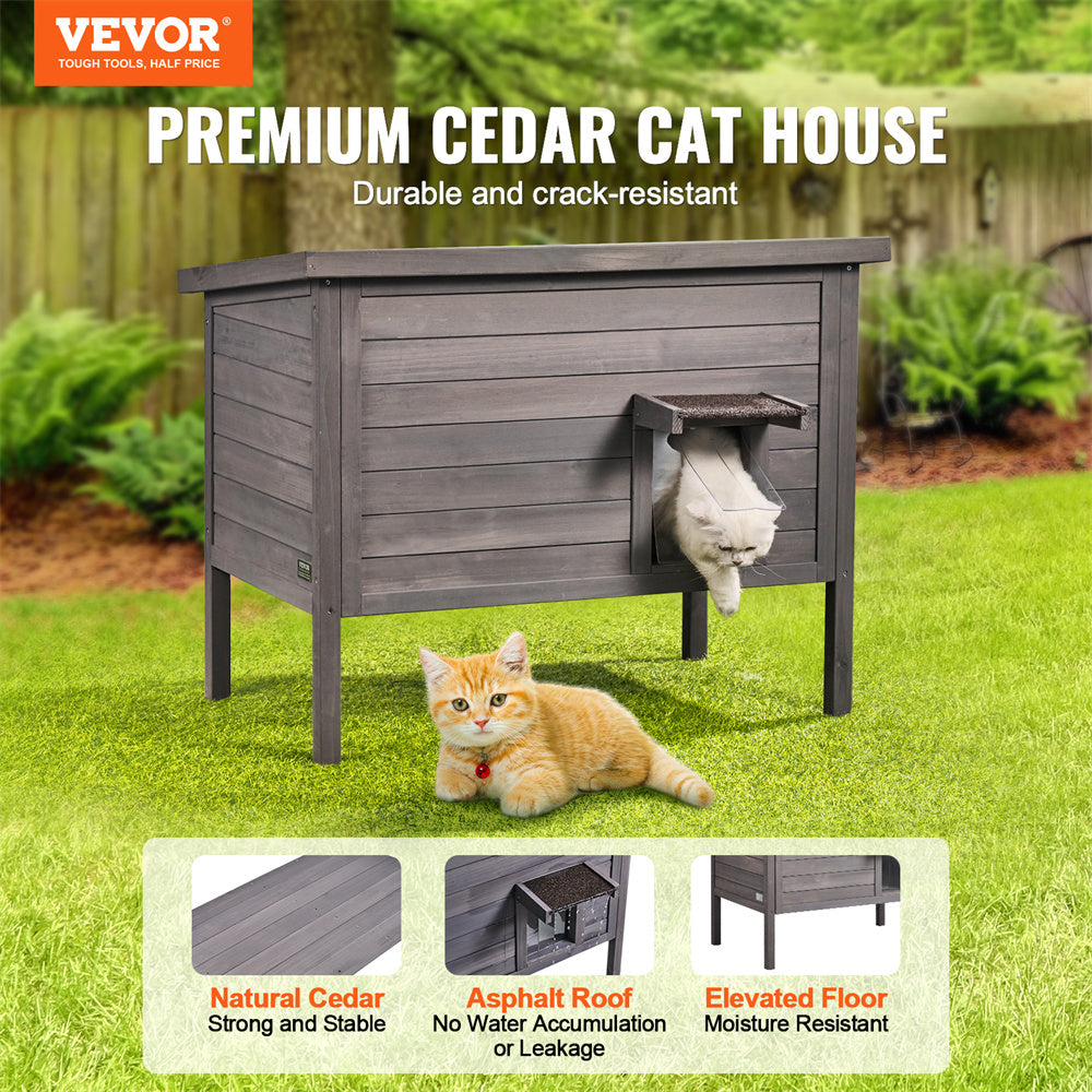 VEVOR Outdoor Cat House Wooden Feral Cat Shelter With Roof & PVC Door Flaps