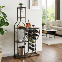 5-tier Freestanding Wine Rack With Hanging Wine Glass Rack And Storage Rack