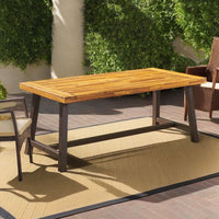 Carlie Outdoor Sandblast Finished Dining Table With Rustic Metal Finished Iron Legs