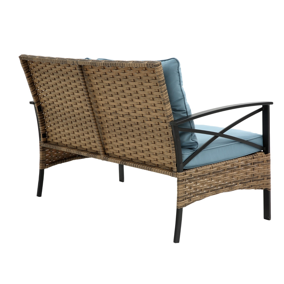 4-Piece Patio Sectional Low Dining Sofa Set - KD Rattan Wicker Outdoor Furniture