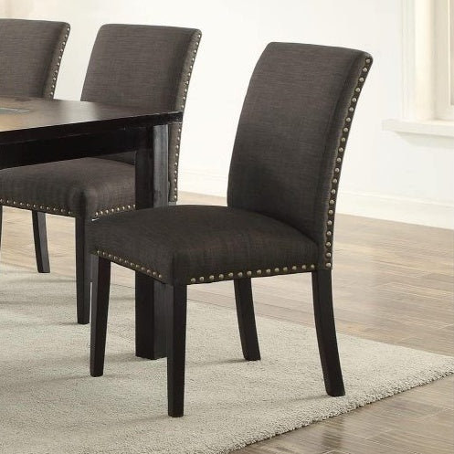 Dining Room Chairs Ash Black Polyfiber Nail Heads Parson Style Set Of 2 Side Chairs Dining Room Furniture