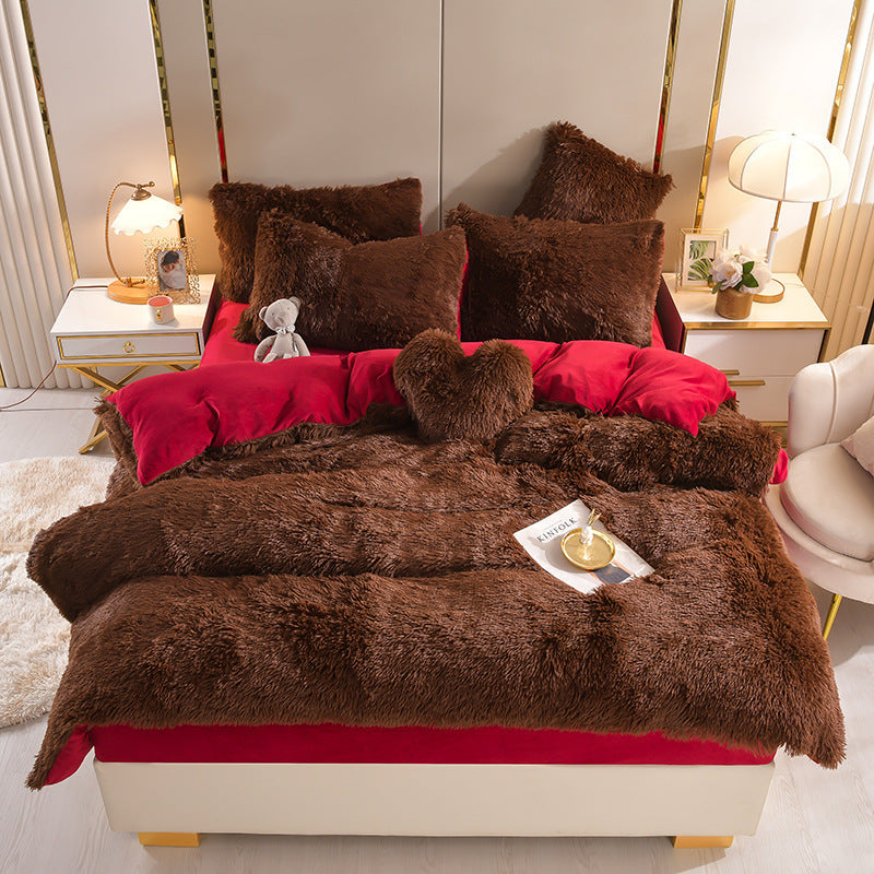 Plush Thickened Warm Mink Fur Four-piece Set