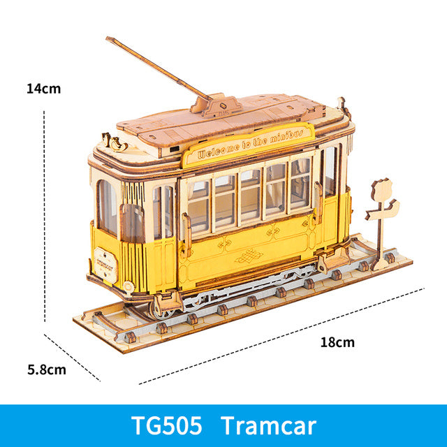 Robotime Rolife Vintage Tramcar Model 3D Wooden Puzzle Toys For Chilidren Kids Christmas Birthday GiftsTG505 Dropshipping