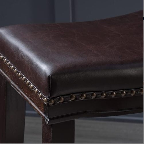 Contemporary Upholstered Saddle Counter Stool With Nailhead Trim Dark Brown