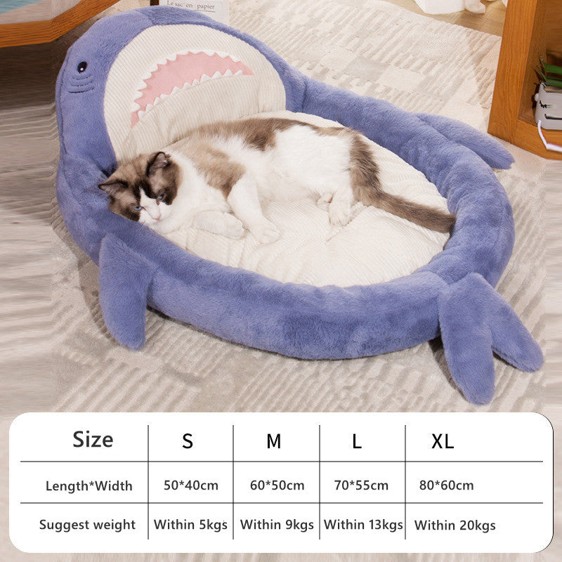 Thick Warm Cat Bed Pad Soft Shark Pattern