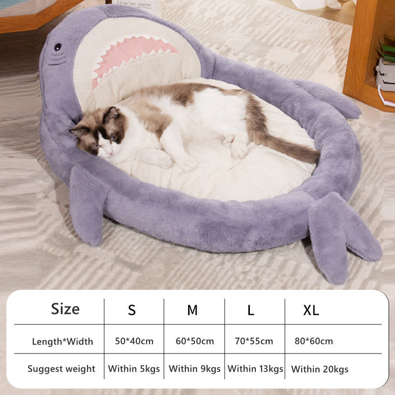 Thick Warm Cat Bed Pad Soft Shark Pattern