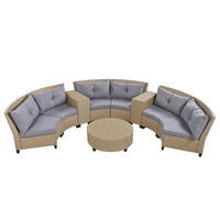 U Style 6-Person Fan-Shaped Rattan Set With Cushions   Table