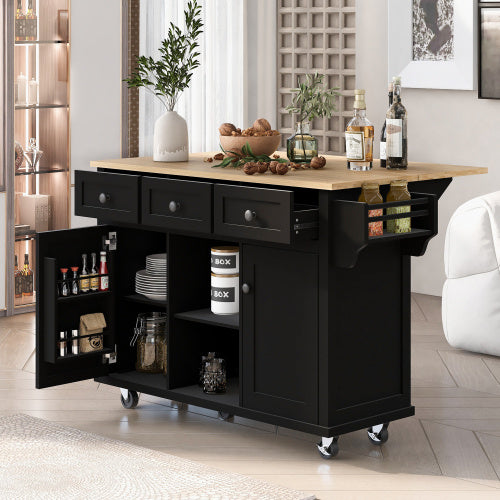 Kitchen Trolley With Rubberwood Folding Leaf Countertops