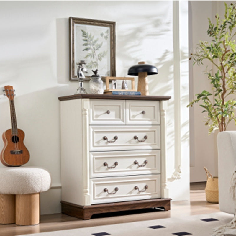 Farmhouse Style 5 Drawer Dresser Chest With Base Wooden Rustic Chest Of Drawers, Storage Dresser Organizer For Bedroom, Living Room, Beautiful Sturdy And Durable