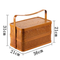 Bamboo Cabas Food Container Double Layer With Lid Rectangular Portable Tea Storage Box