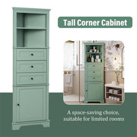 Green Triangular High Cabinet With 3 Drawers And Adjustable Shelves