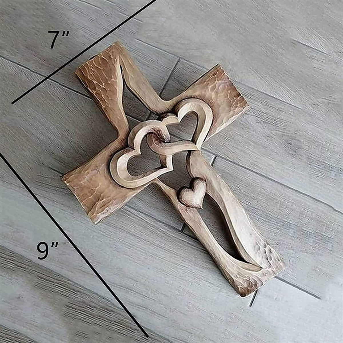 Carved Wooden Cross Intertwined Hearts Acrylic