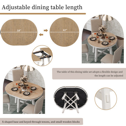 5-piece Farmhouse Wooden Dining Table Set