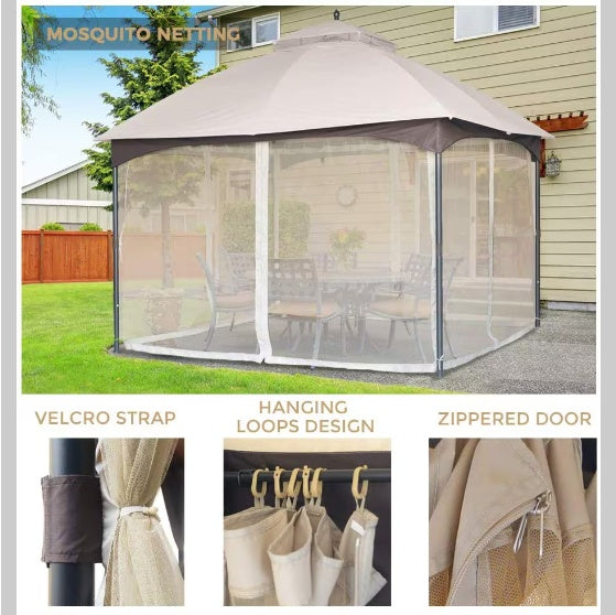 Soft-topped Metal Gazebo With Mosquito Nets And Sun Blinds