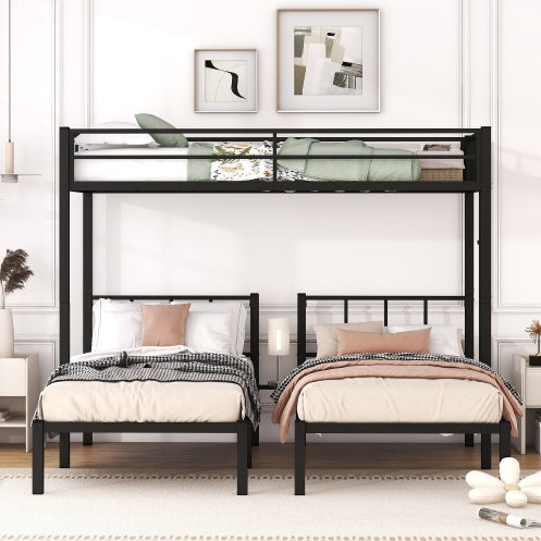 Twin Over Twin Twin Bunk Beds For 3, Twin XL Over Twin Twin Bunk Bed Metal Triple Bunk Bed, Black