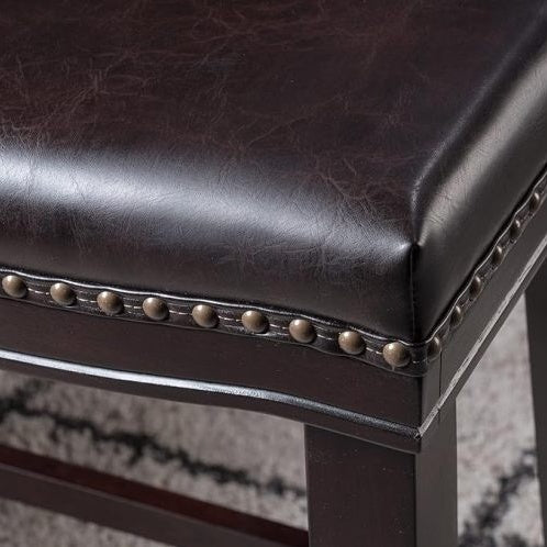 Contemporary Upholstered Saddle Counter Stool With Nailhead Trim Dark Brown