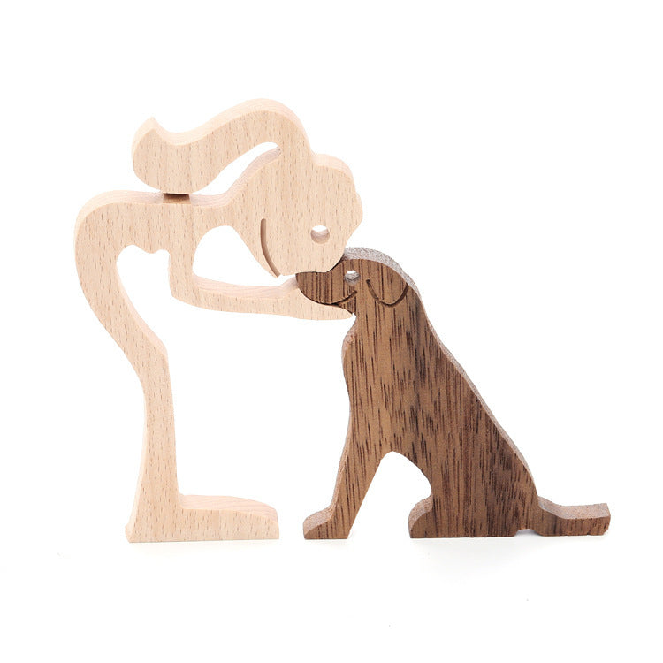 Wood Man Woman Dog Decoration