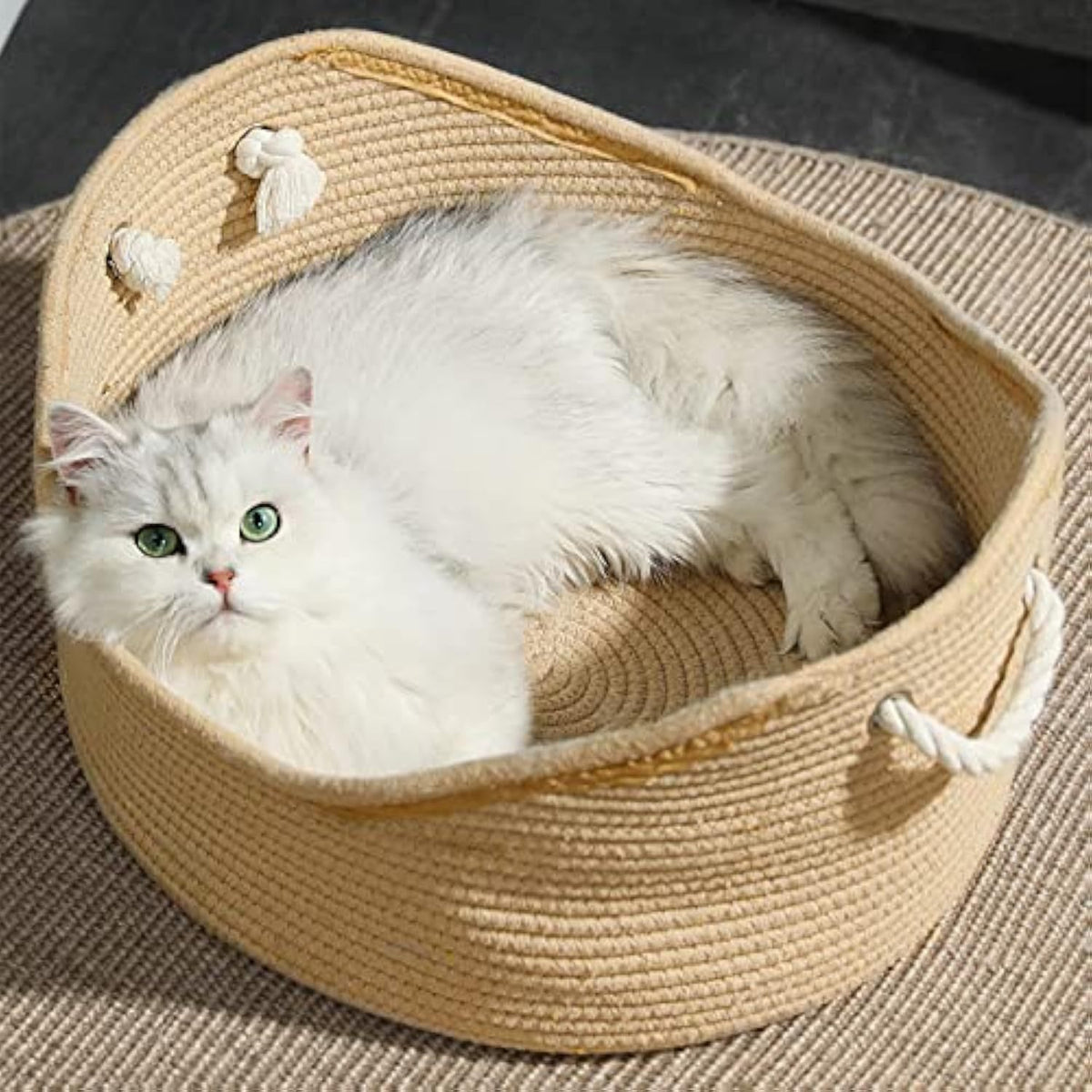 Wicker Cat Bed Basket Corrugated Scratching Board Comfortable Pet House Nest For Cats