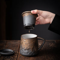 Vintage Ceramic Mug With Lid Filter Set