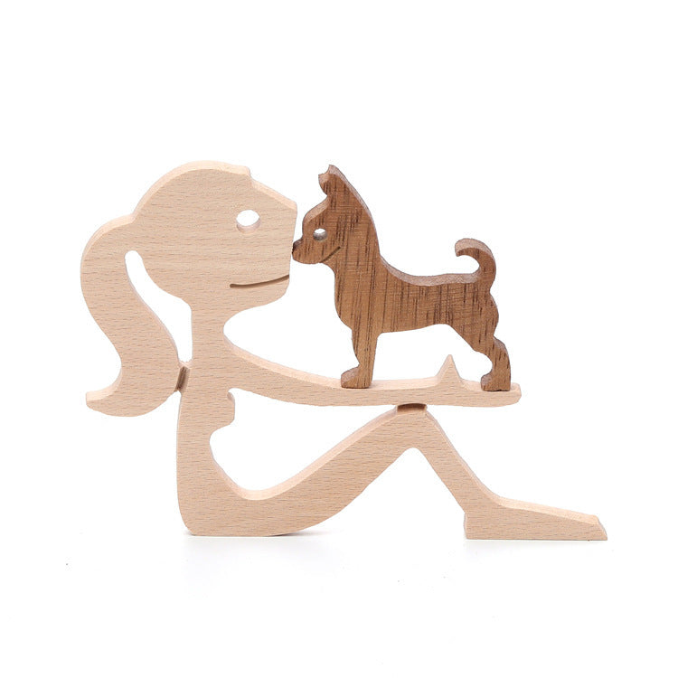 Wood Man Woman Dog Decoration