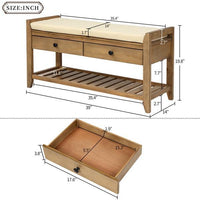 Shoe Rack With Padded Seat And Drawers, Multi-purpose Entrance Storage Bench - Old Pine