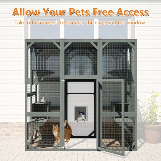 Outdoor Cat House Wooden Catio Enclosure Cover  Large Cat Cage With Jump Platforms And Condos