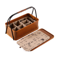 Bamboo Cabas Food Container Double Layer With Lid Rectangular Portable Tea Storage Box