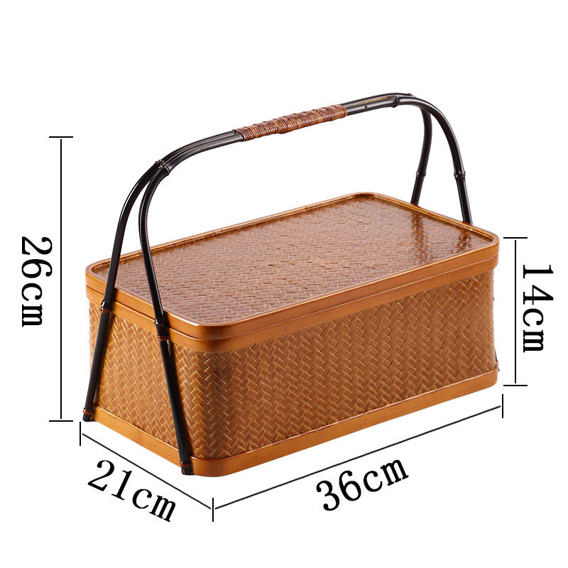 Bamboo Cabas Food Container Double Layer With Lid Rectangular Portable Tea Storage Box