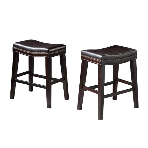 Contemporary Upholstered Saddle Counter Stool With Nailhead Trim Dark Brown