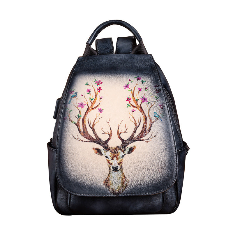 Original Design Printed Genuine Leather Backpack