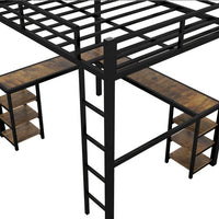 Full Metal Loft Bed With Desk And Shelves, Loft Bed With Ladder And Guardrails, Loft Bed Frame For Bedroom